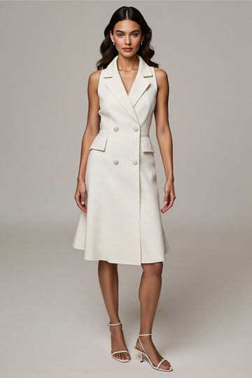 A Line Ivory V-Neck Work Dress